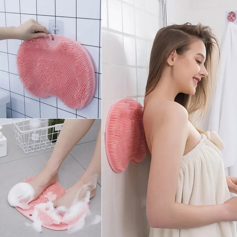 [Non-Slip] Non-Slip Silicone Back Scrubber & Massage Pad | TPR Material, Silicone | Non-Slip, Easy to Clean | Exfoliating Bath Mat | Body Care, Relaxing Foot | Pink | Easy to Clean TARHUS