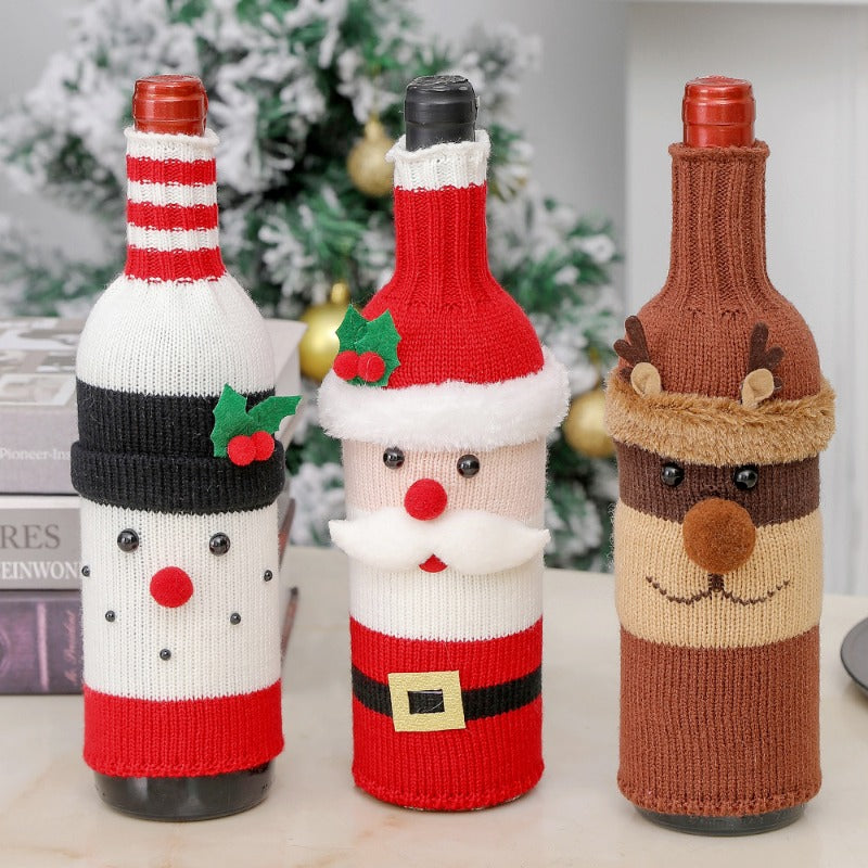 Knitted Christmas Wine Bottle Covers – Santa & Snowman Holiday Sleeves | FestiveSanta TARHUS