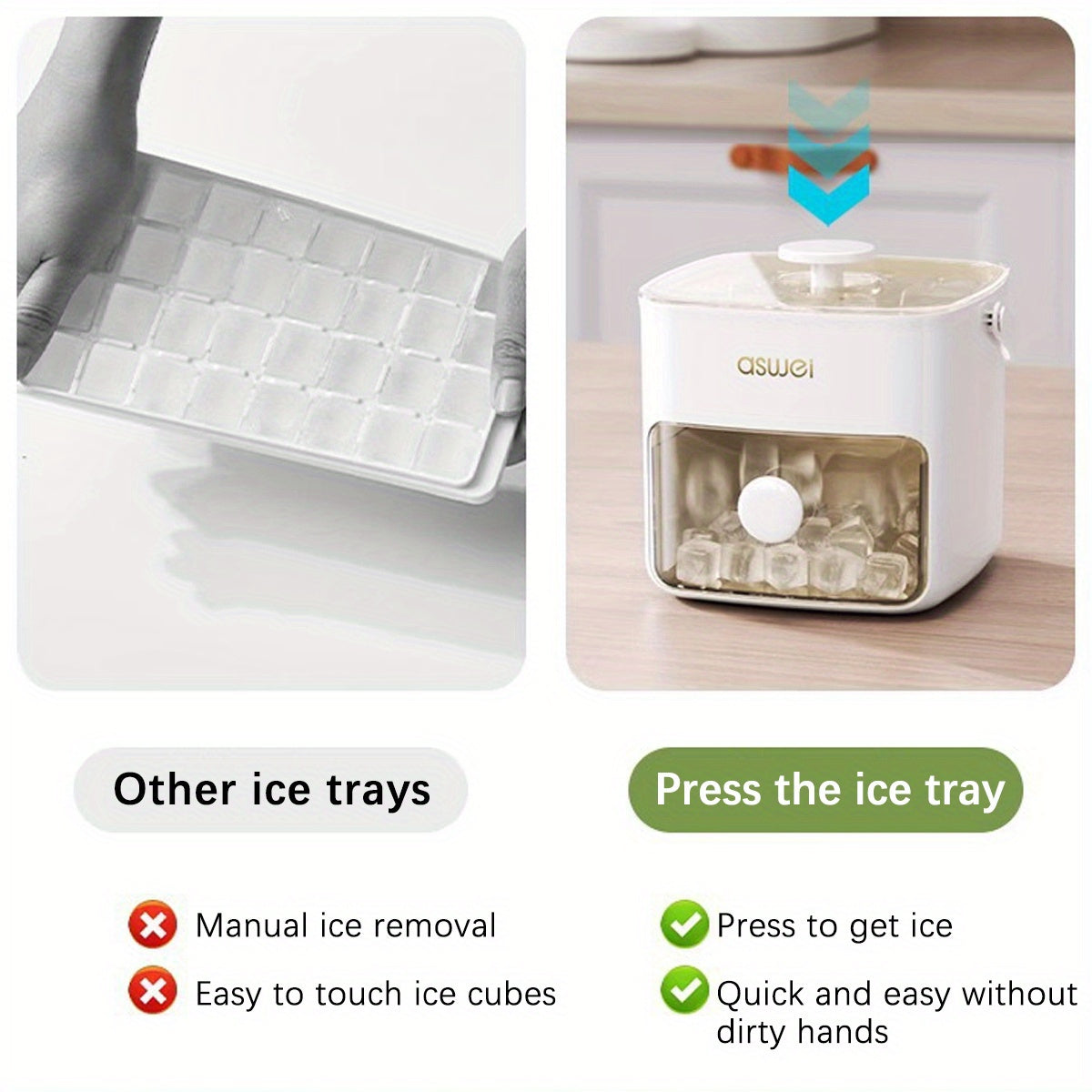 Easy-Press Ice Cube Mold | Tray - Large Capacity, Ice Cube Trays for Freezer, Double Layer 48 Ice Trays, Food-Grade plastic Ice Storage Freezer with Box Container, Stackable with Storage Iced Bucket Kits, Scoop, for Soup, Food, Drink, Coffee TARHUS