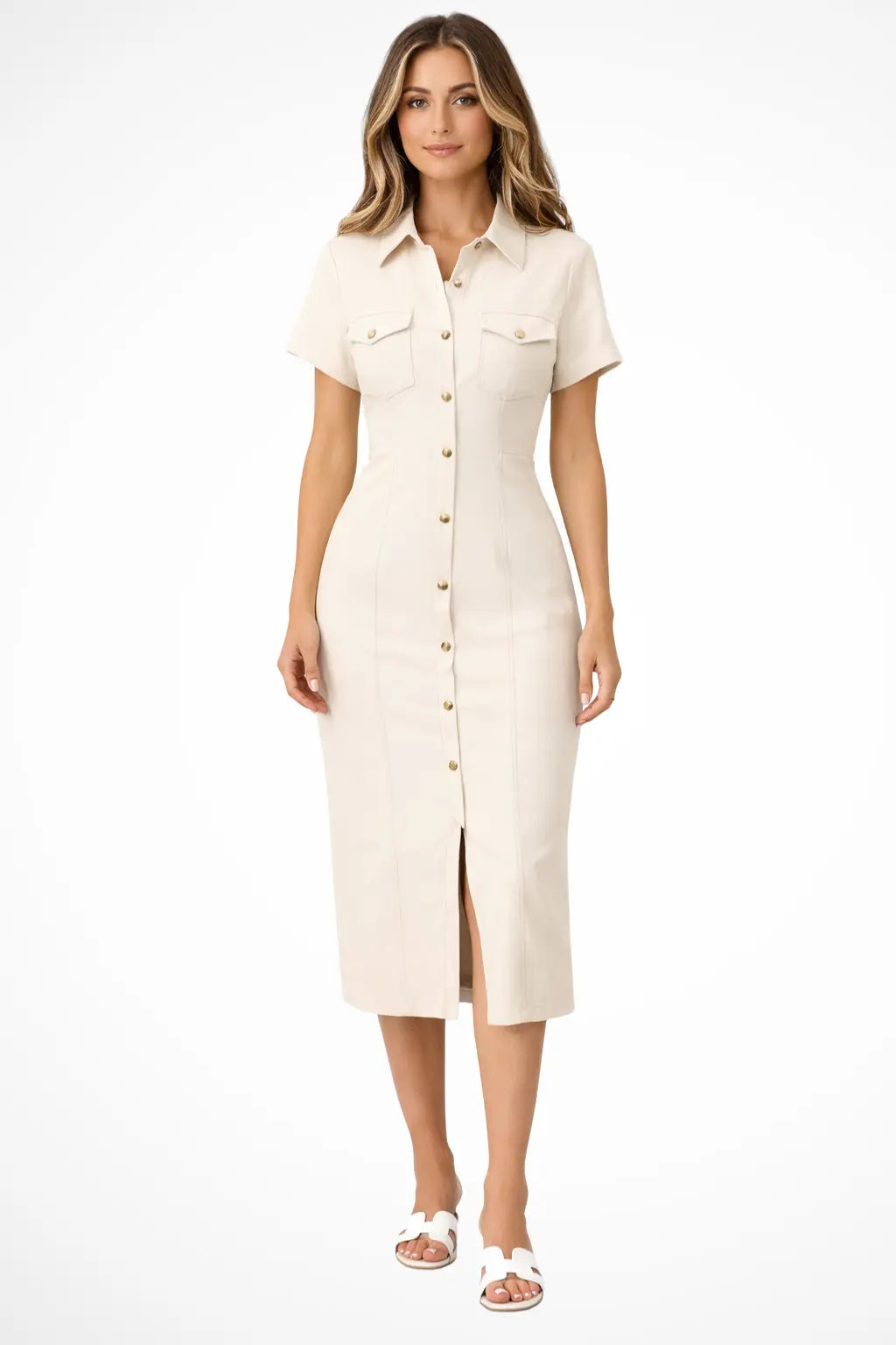Orla | Women Short Sleeve Button Through Fitted Denim Midi Shirt Dress TARHUS