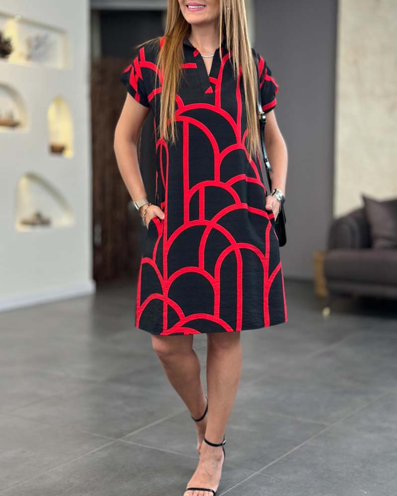 Chic Printed Midi Shirt Dress – Collared Short Sleeve Summer Dress - TARHUS