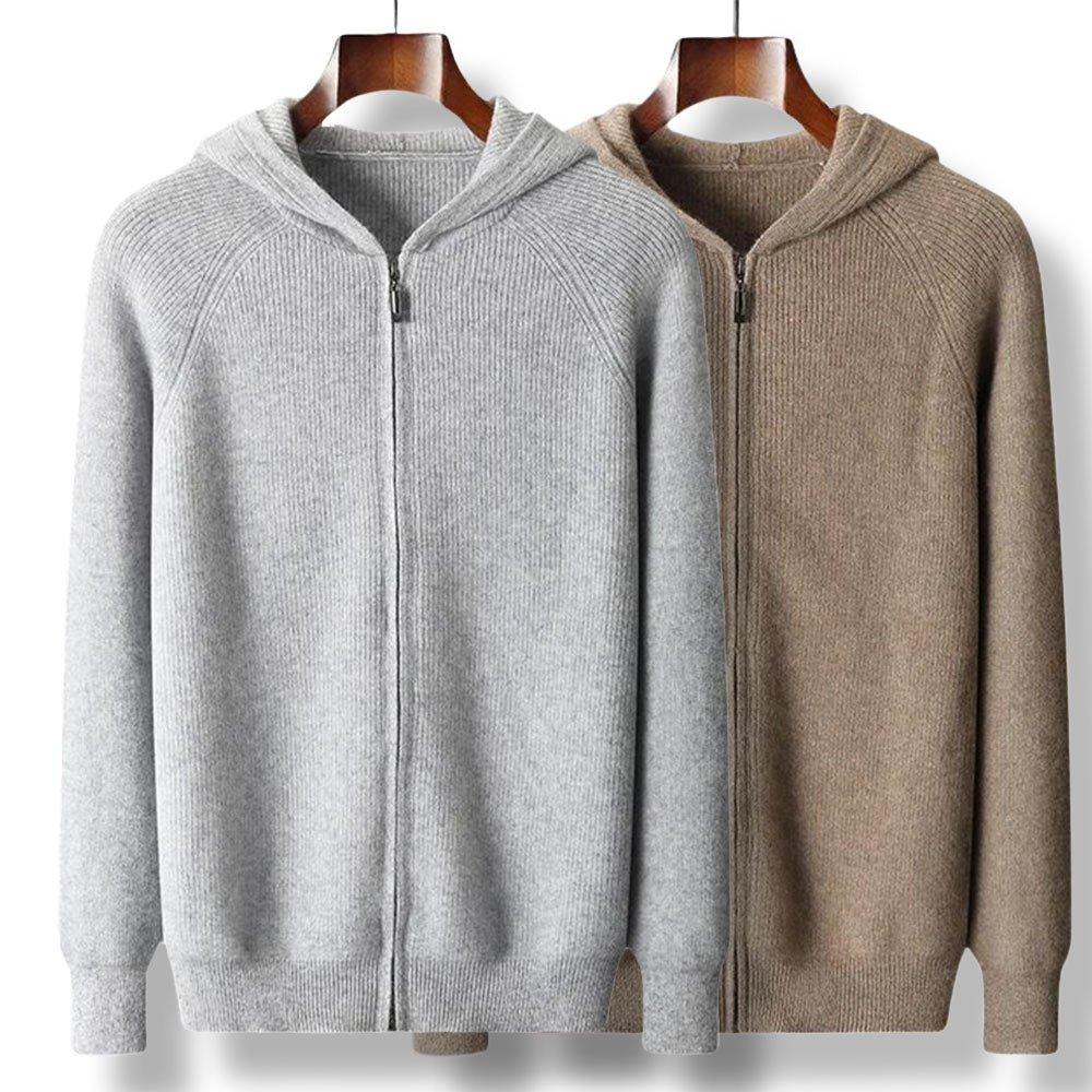 Fabian | Men’s Cashmere Zipper Vest with Hood – Luxury Knit Hoodie TARHUS