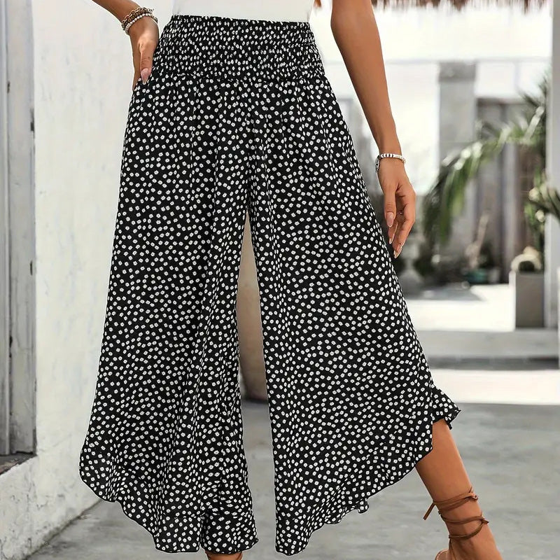Casual printed high-waisted ruffle wide-leg pants TARHUS