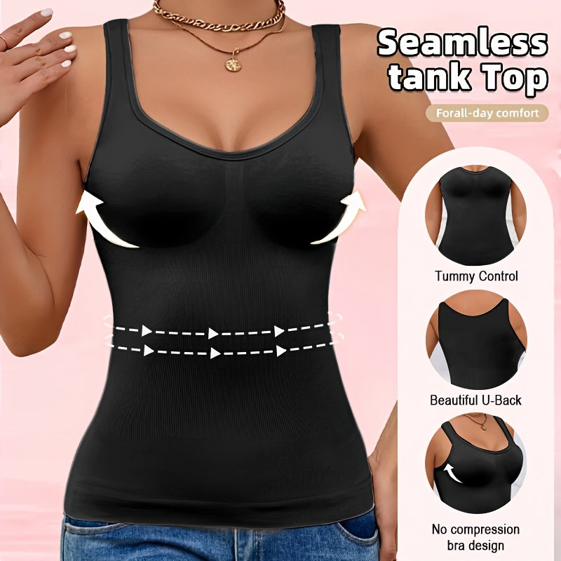 Women'S Seamless Shapewear Tank Top - Tummy Control, Sleeveless Posture Correction Vest with Lace-Up Back for Casual Wear, Comfortable Knit Fabric, Solid Color Design, Shapewear for Women | Sleek Fit Top | Knit Construction, Tummy Control Shapewear TARHUS