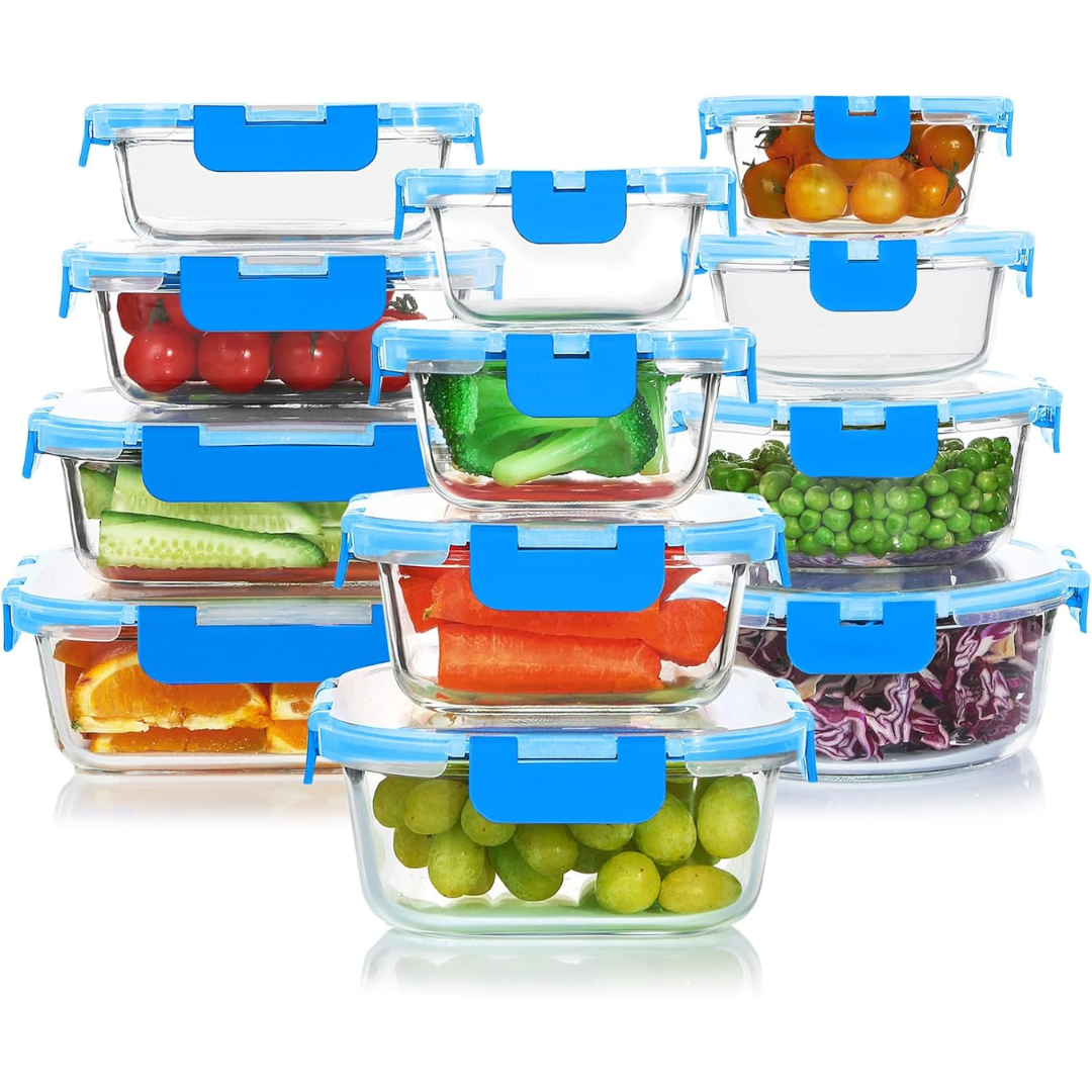 24-Piece Airtight Glass Food Storage Containers Set