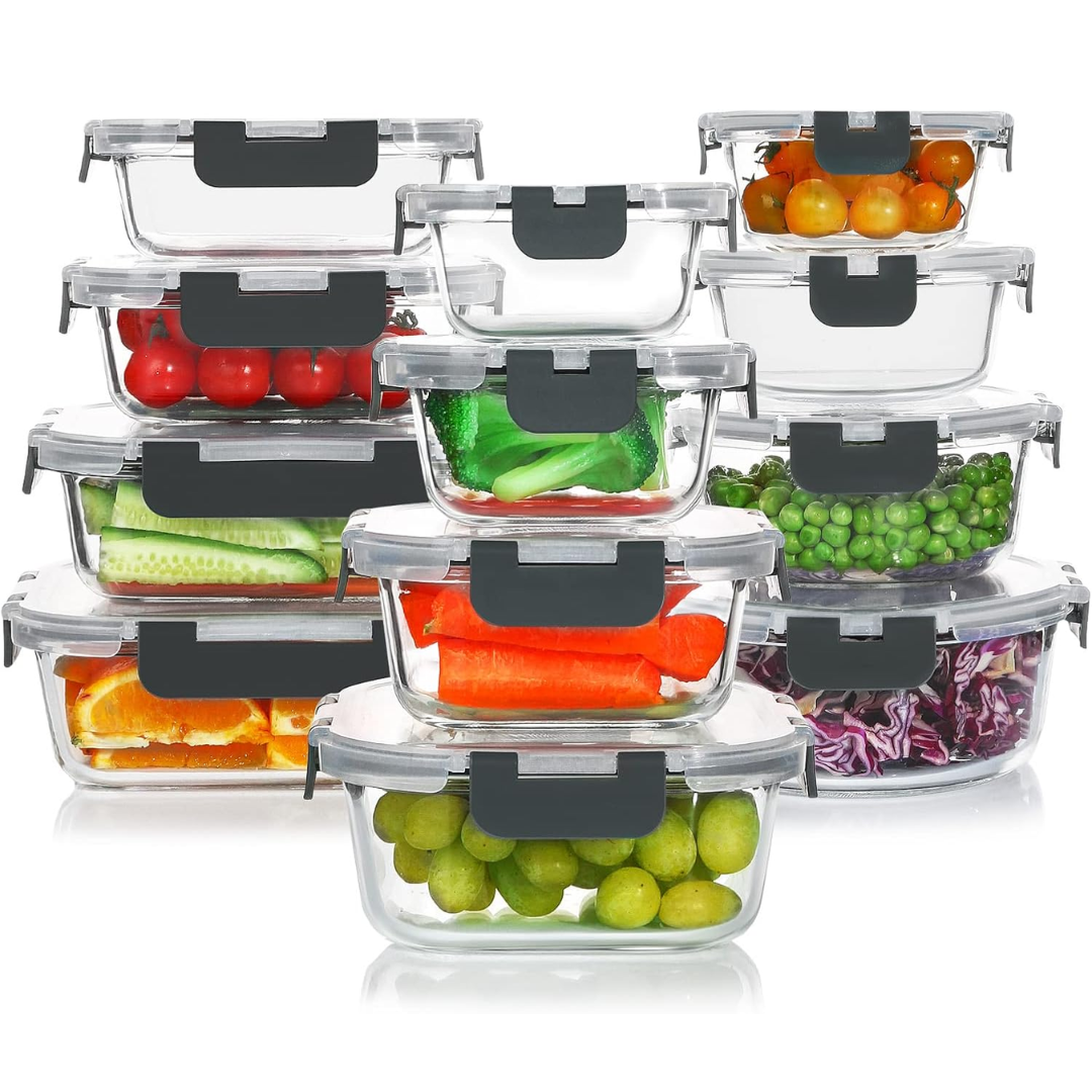 24-Piece Airtight Glass Food Storage Containers Set