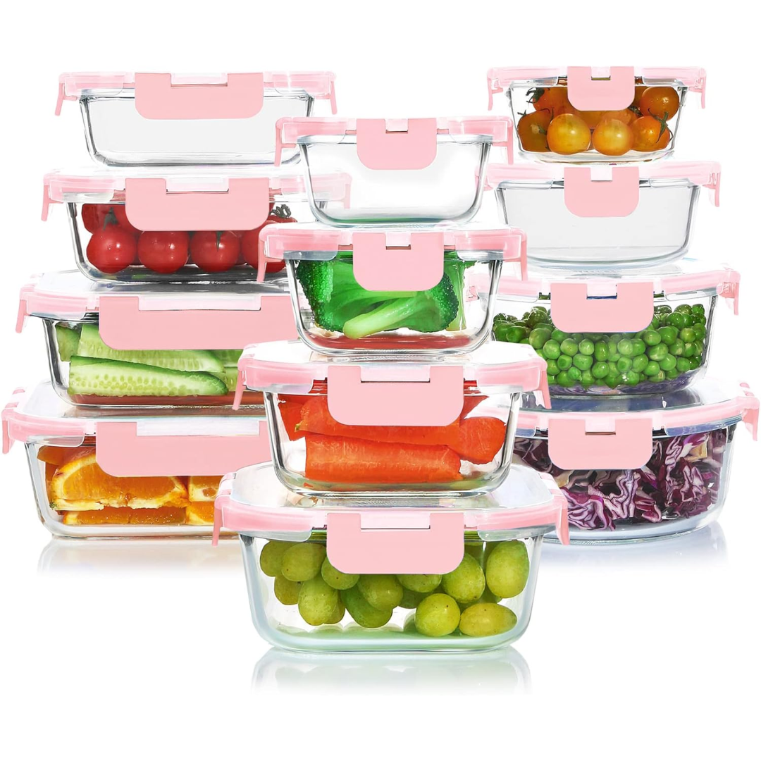 24-Piece Airtight Glass Food Storage Containers Set