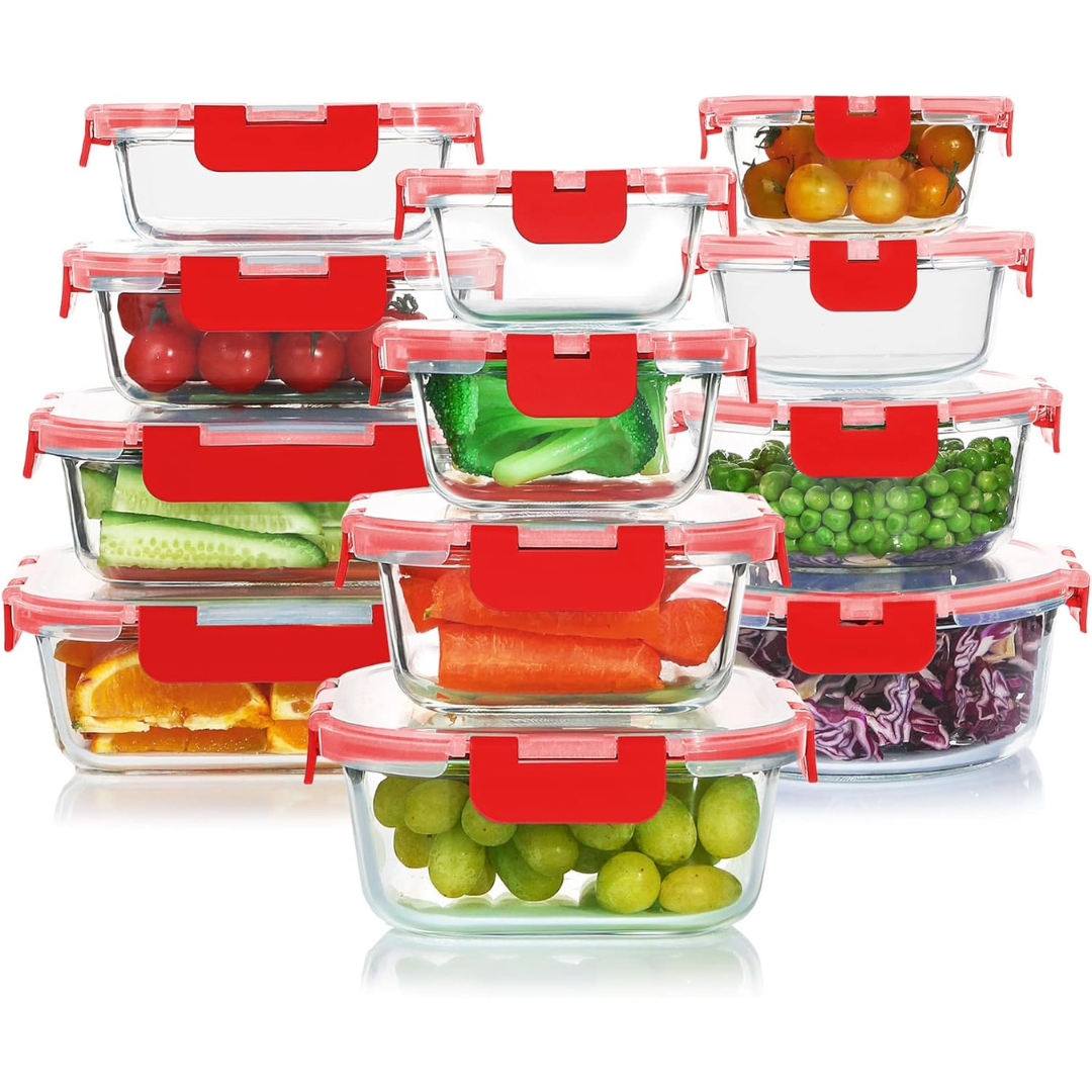 24-Piece Airtight Glass Food Storage Containers Set