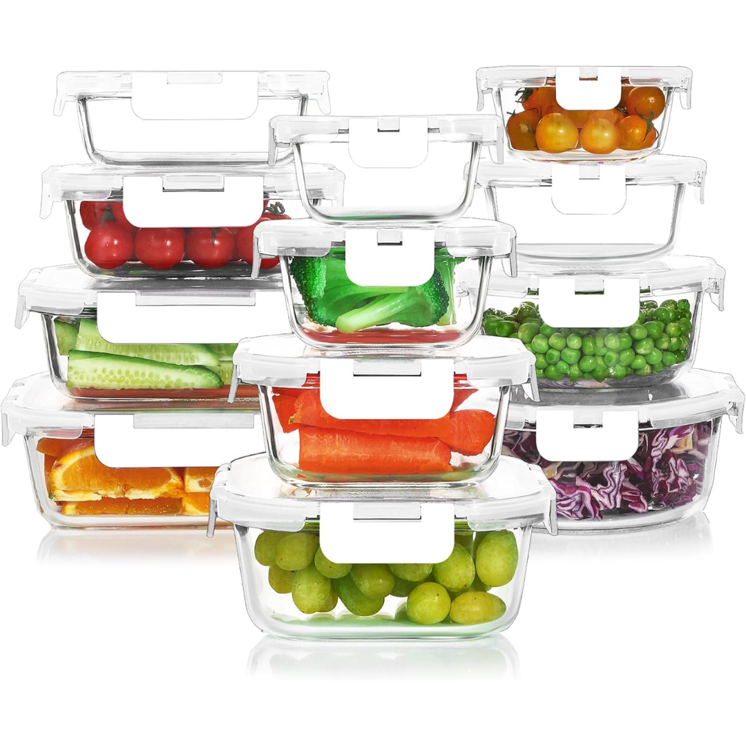 24-Piece Airtight Glass Food Storage Containers Set