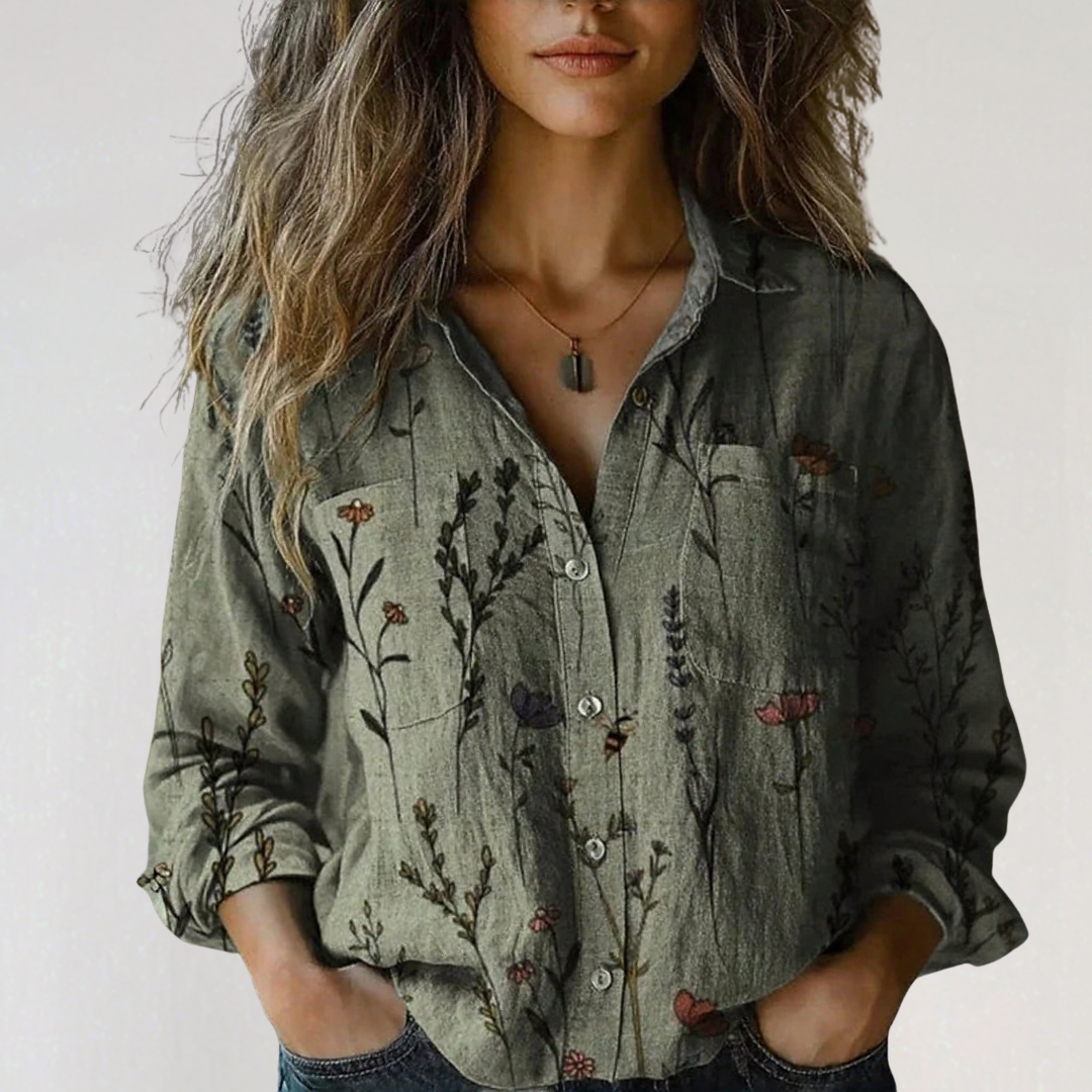 Georgeena | Vintage Cotton Long Sleeve Shirt – Women’s Casual Button Down Blouse TARHUS
