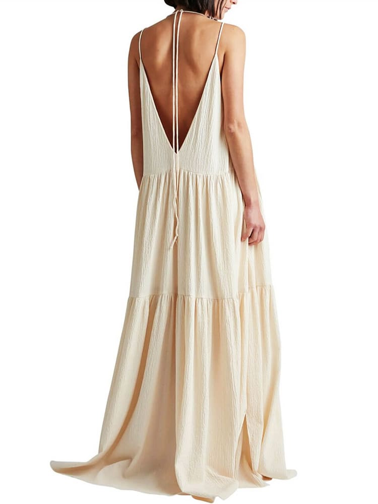 Women's Sleeveless V-Neck Tiered Maxi Dress - Adjustable Straps TARHUS  Dresses