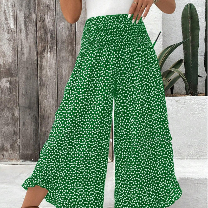 Casual printed high-waisted ruffle wide-leg pants TARHUS