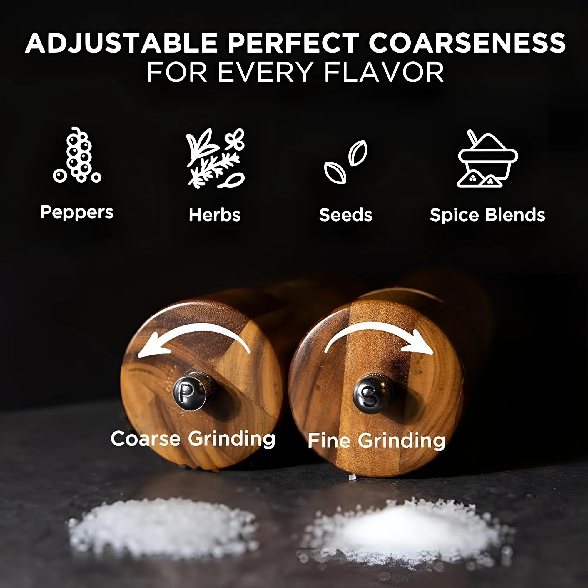 Wooden Spice Grinder Set | Adjustable Mill – Minimalist Kitchen Style TARHUS  Cooking Utensils