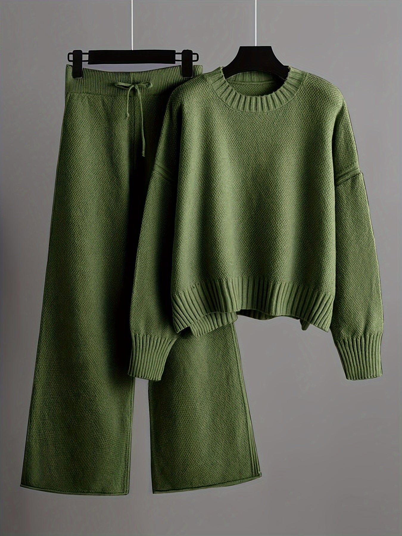 Women’s 2-Piece Knitted Lounge Set – Sweater & Wide-Leg Pants - TARHUS