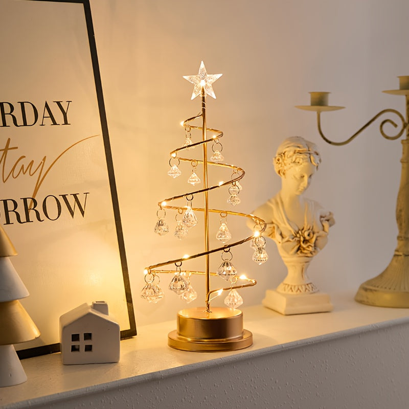 Elegant Metal Christmas Tree Lamp with Crystal Ornaments | LumiTree TARHUS