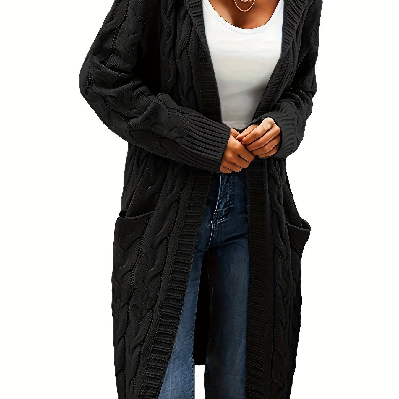 Women’s Open Front Cardigan – Soft Knit Winter Sweater with Pockets