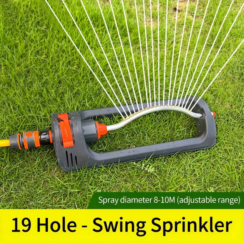 1pc 19-Hole Automatic Swing Sprinkler with Rotating Nozzle - Adjustable 8-10m Spray Diameter, Durable Plastic Lawn Irrigation System for Even Water Distribution, No Battery Needed, Garden Watering, Sleek Design, Robust Construction TARHUS
