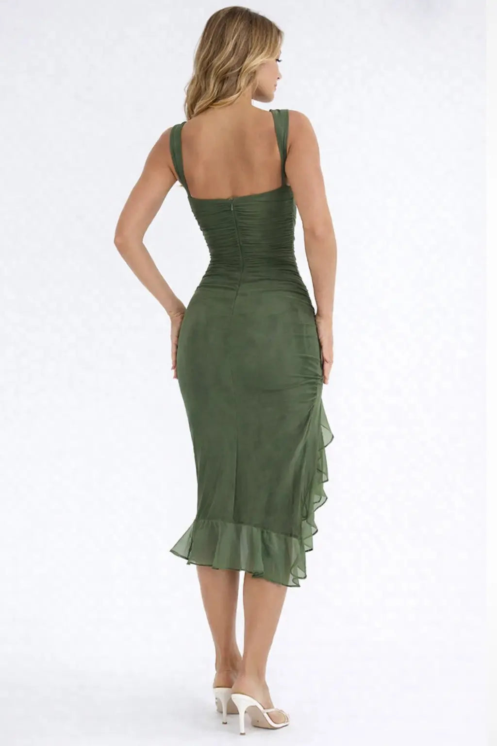 Aurevia | Women Ruched Sleeveless Midi Wedding Guest Dress TARHUS  Dresses