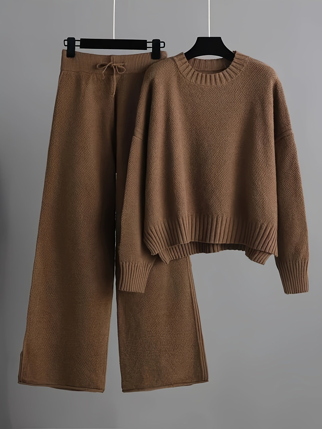 Women’s 2-Piece Knitted Lounge Set – Sweater & Wide-Leg Pants - TARHUS