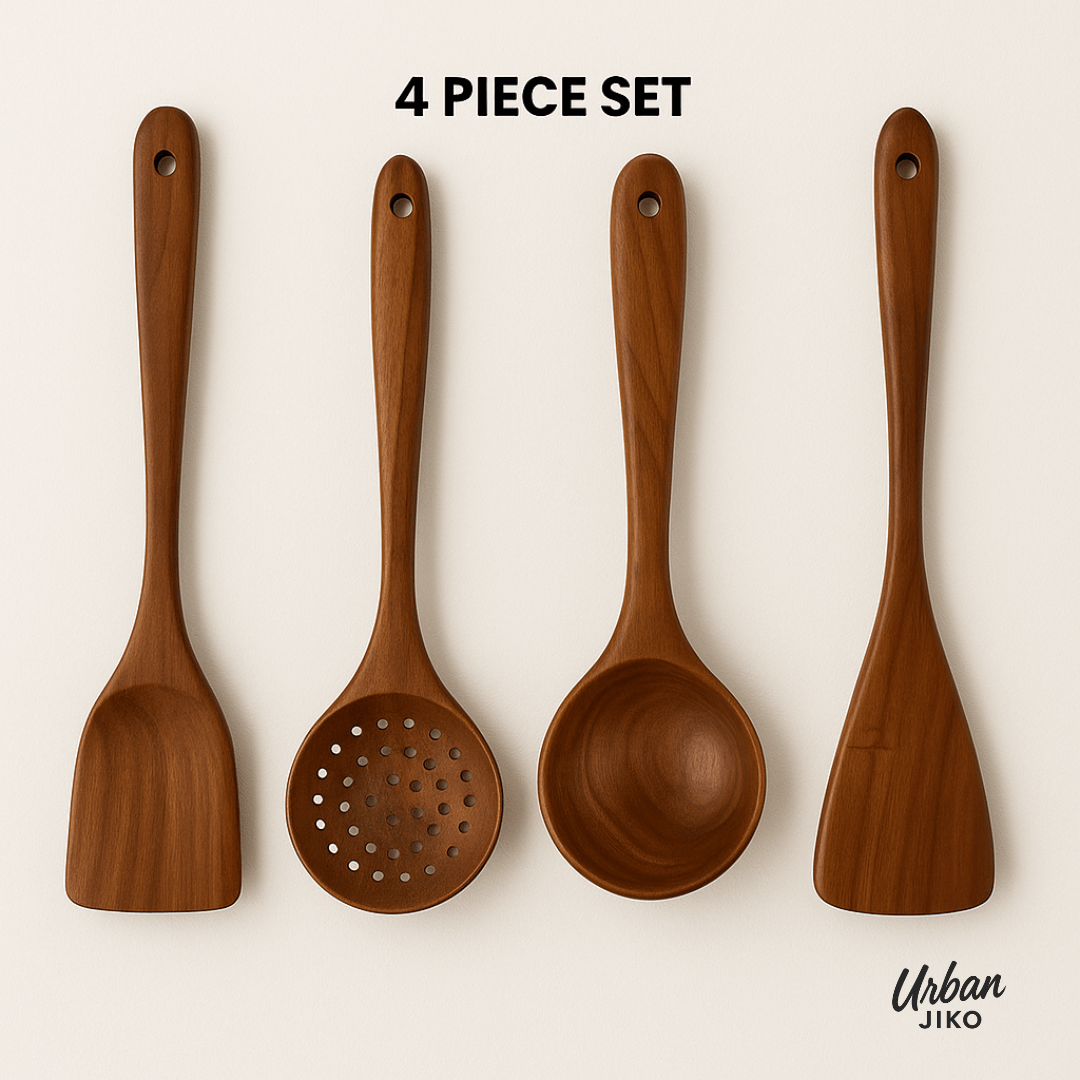 Teak Wooden Utensil Set – Eco-Friendly Non-Stick Cooking Tools TARHUS  Kitchen