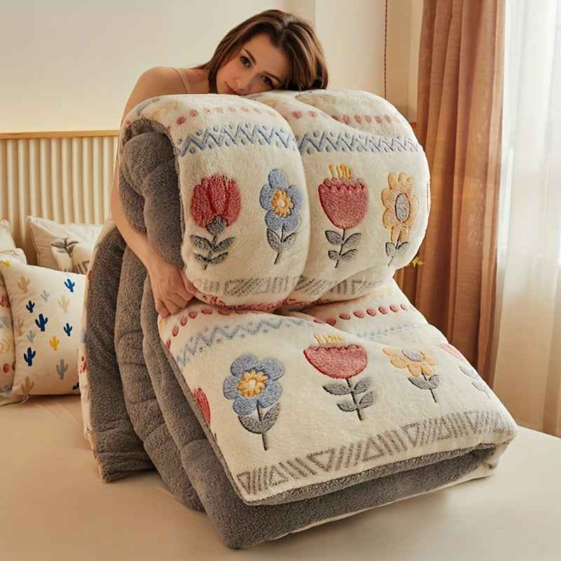 Bohemian Winter Comforter – Soft Snowflake Fleece Blanket with Floral Print - TARHUS