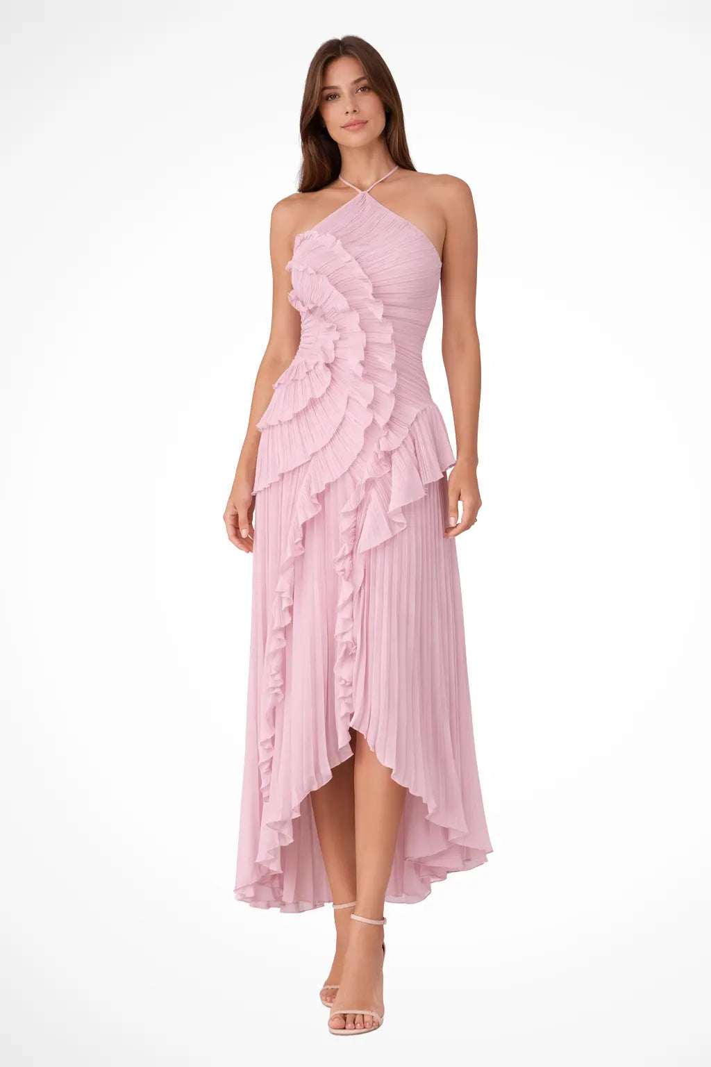 Imogen | Women’s Sleeveless Halter Backless Ruffled Maxi Summer Wedding Guest Dress TARHUS