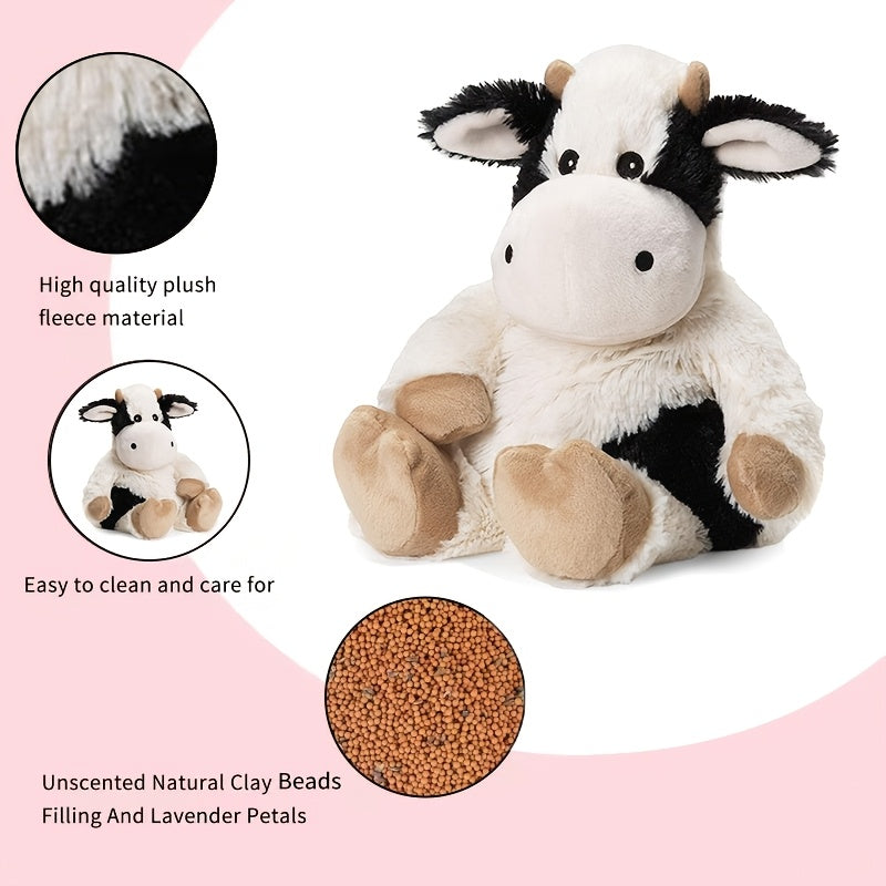 Heatable Cow Plush Toy - Microwaveable Stuffed Animal with Weighted Filling, Soft Polyester Fabric, Ideal for Relaxation and Comfort, Relaxation Toy|Playful Design|Soft Texture TARHUS