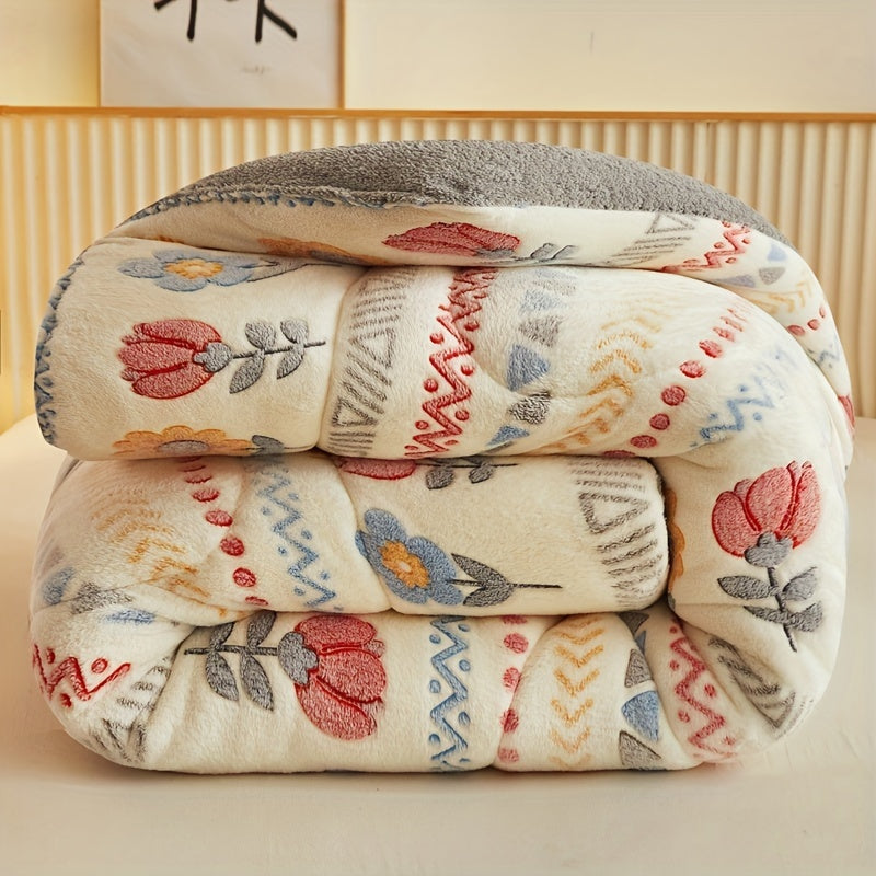 Bohemian Winter Comforter – Soft Snowflake Fleece Blanket with Floral Print - TARHUS