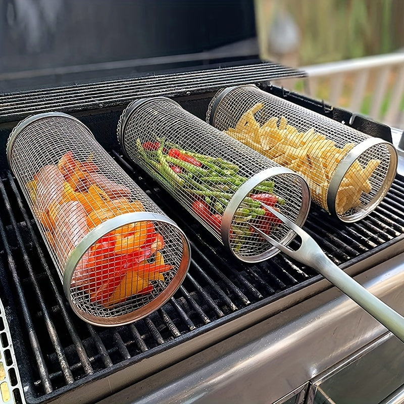 1pc Stainless Steel BBQ Grill Basket, Metal Mesh Roasting Net for Outdoor Barbecue, Multi-Person Grilling Accessory, Grilling Accessories for Outdoor Grill TARHUS