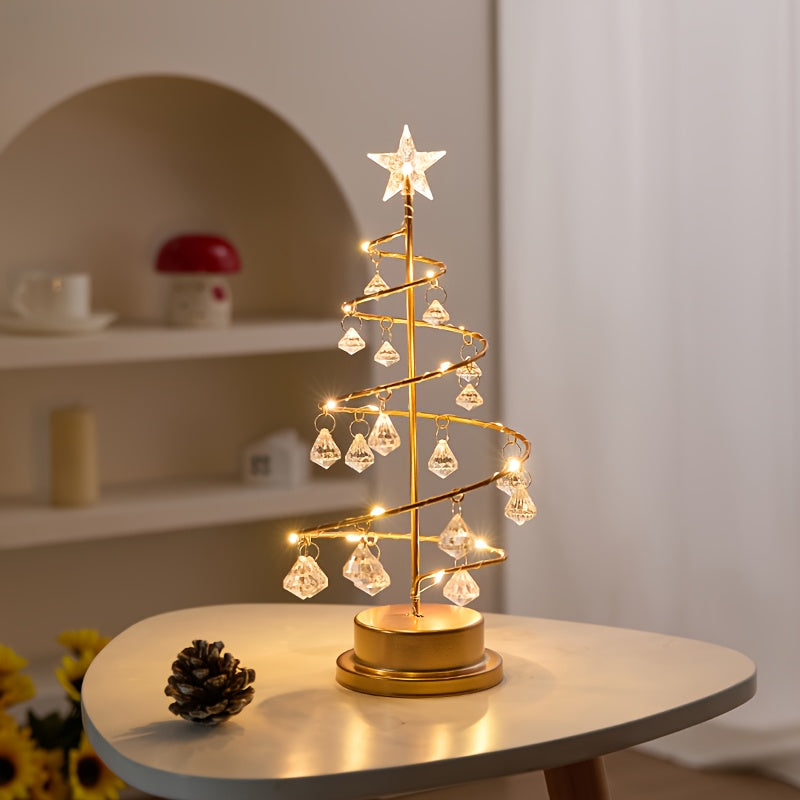 Elegant Metal Christmas Tree Lamp with Crystal Ornaments | LumiTree TARHUS