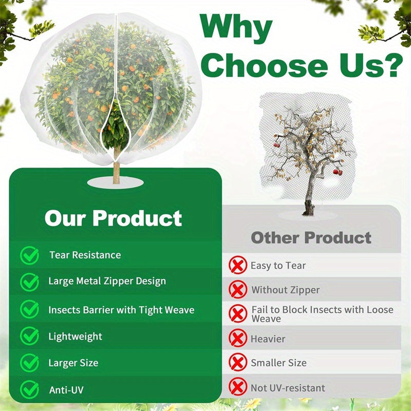 20PCs Fruit Tree Netting Bags with Zipper & Drawstring – Insect, Bird & Deer Barrier for Trees & Garden Plants TARHUS