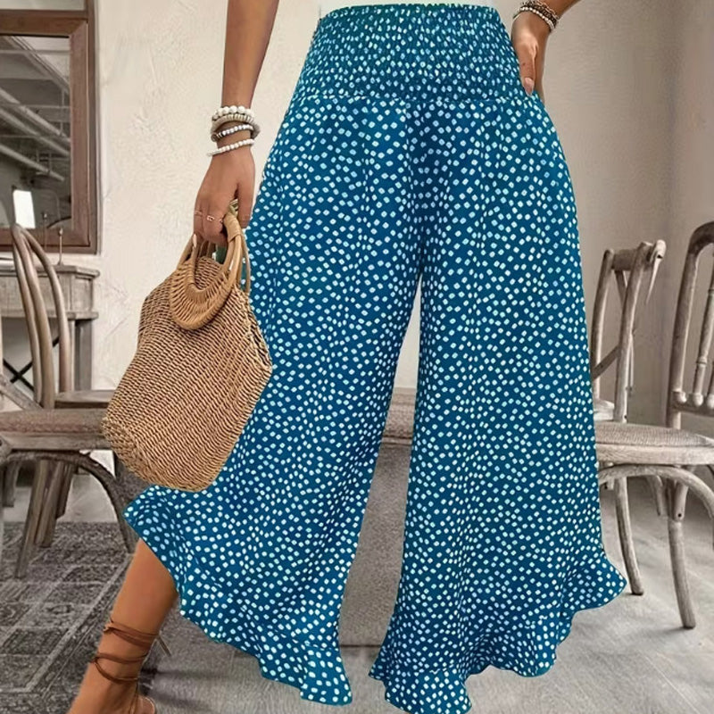 Casual printed high-waisted ruffle wide-leg pants TARHUS
