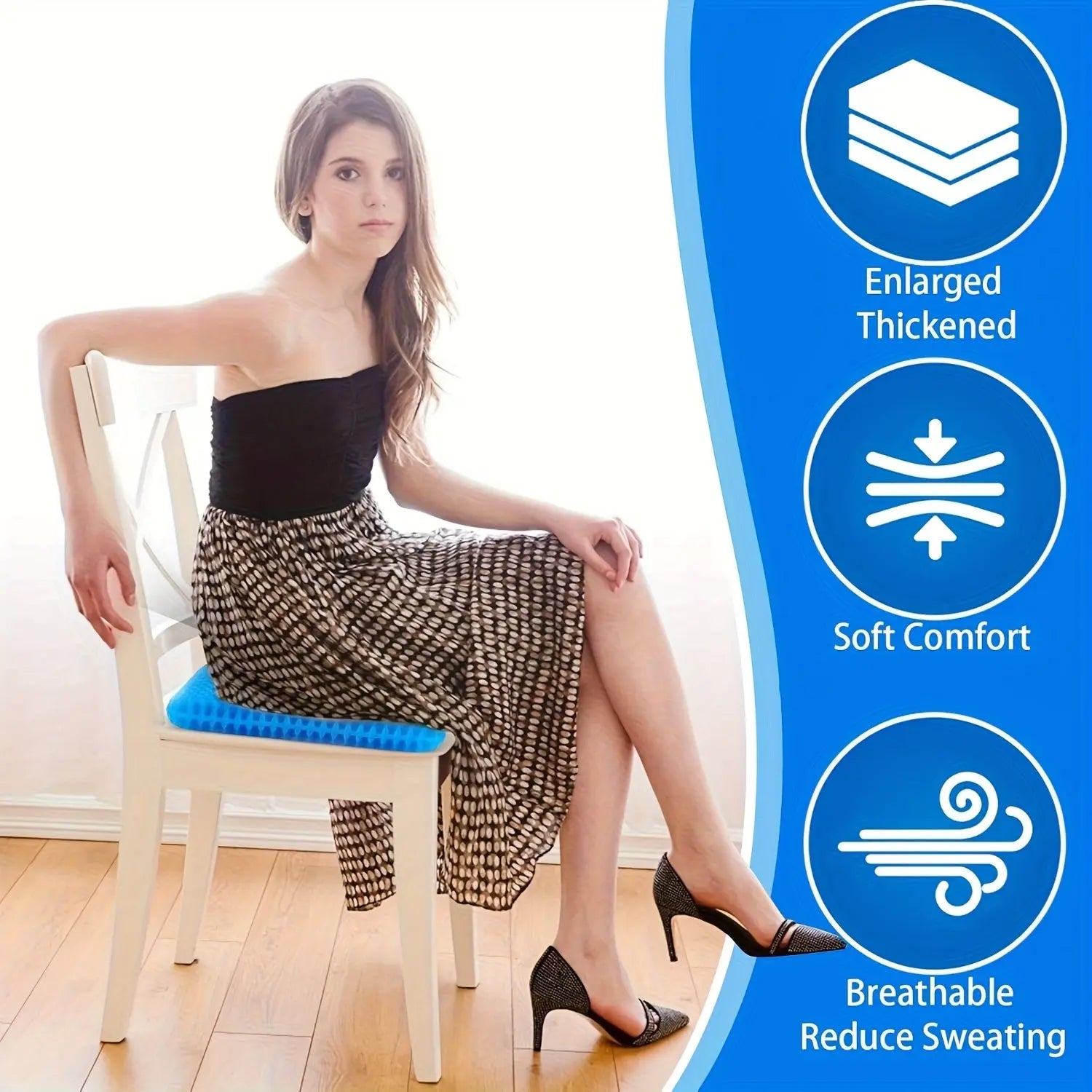 Extra Large Gel Honeycomb Seat Cushion for Extended Sitting - Soft, Breathable, Non-Slip Design, Reduces Sweating, Ideal for Wheelchair and Office Use, Blue, Gel Cushion TARHUS