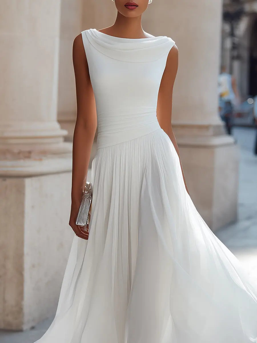 Draped Neck Sleeveless Pleated Midi Dress TARHUS  Sleeveless Maxi Dress