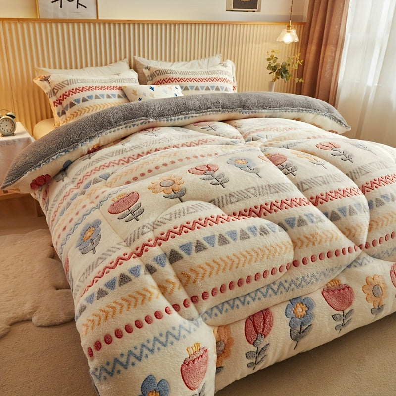 Bohemian Winter Comforter – Soft Snowflake Fleece Blanket with Floral Print - TARHUS