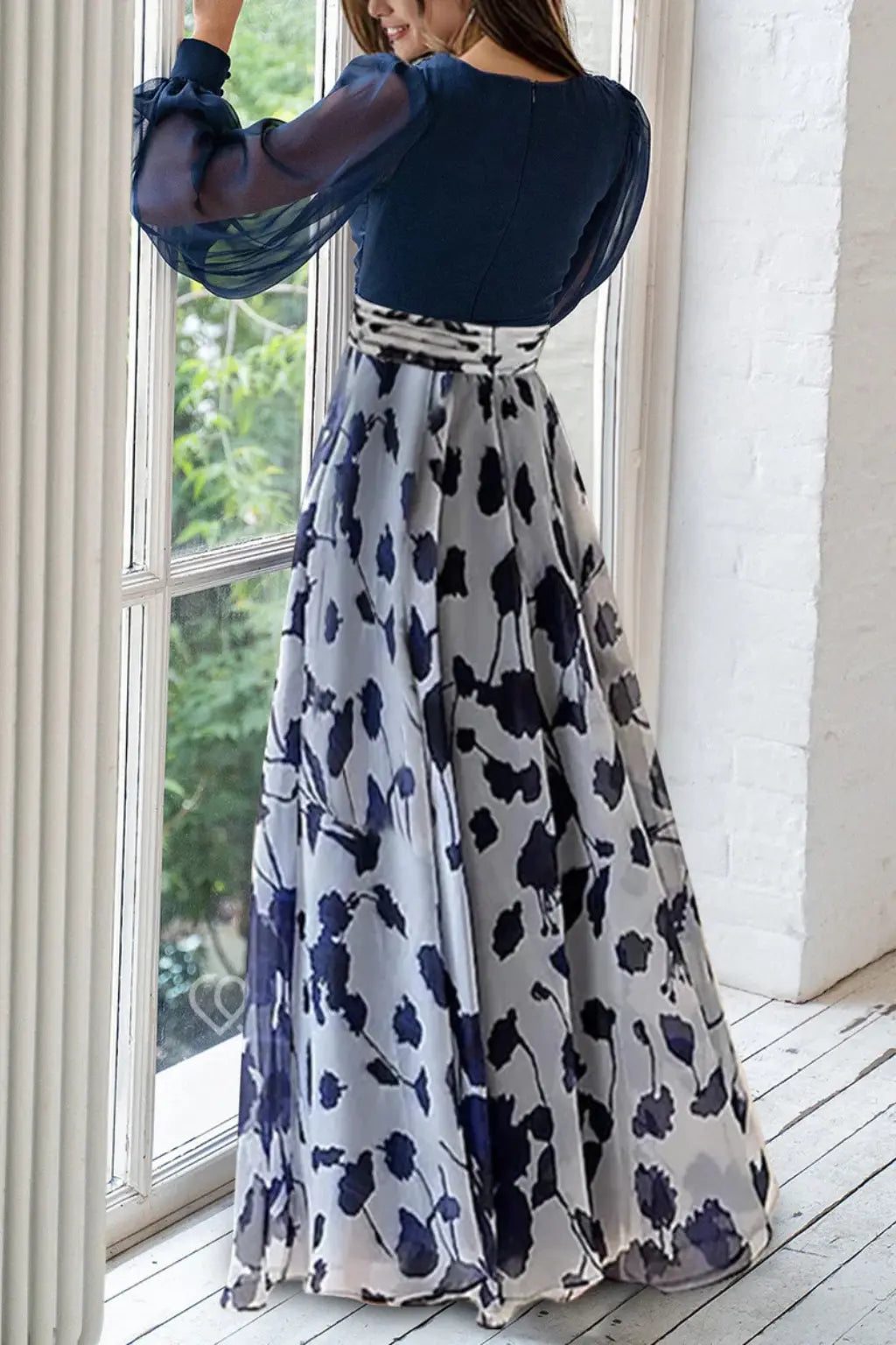 Valentina | Women V Neck Balloon Sleeve Floral Print Maxi Wedding Guest Dress TARHUS  Mother of the Bride Dresses