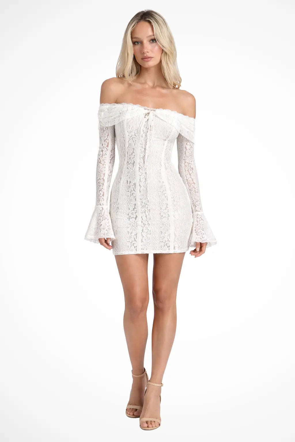 Eli | Women Off Shoulder Lace Long Sleeve Wedding Guest Mini Dress TARHUS  Mini Dresses