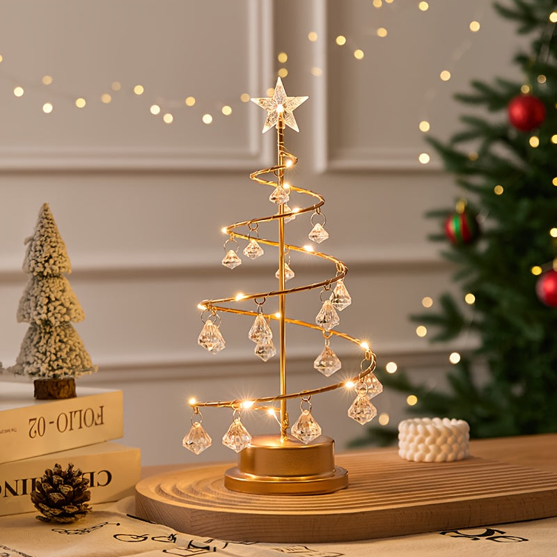 Elegant Metal Christmas Tree Lamp with Crystal Ornaments | LumiTree TARHUS