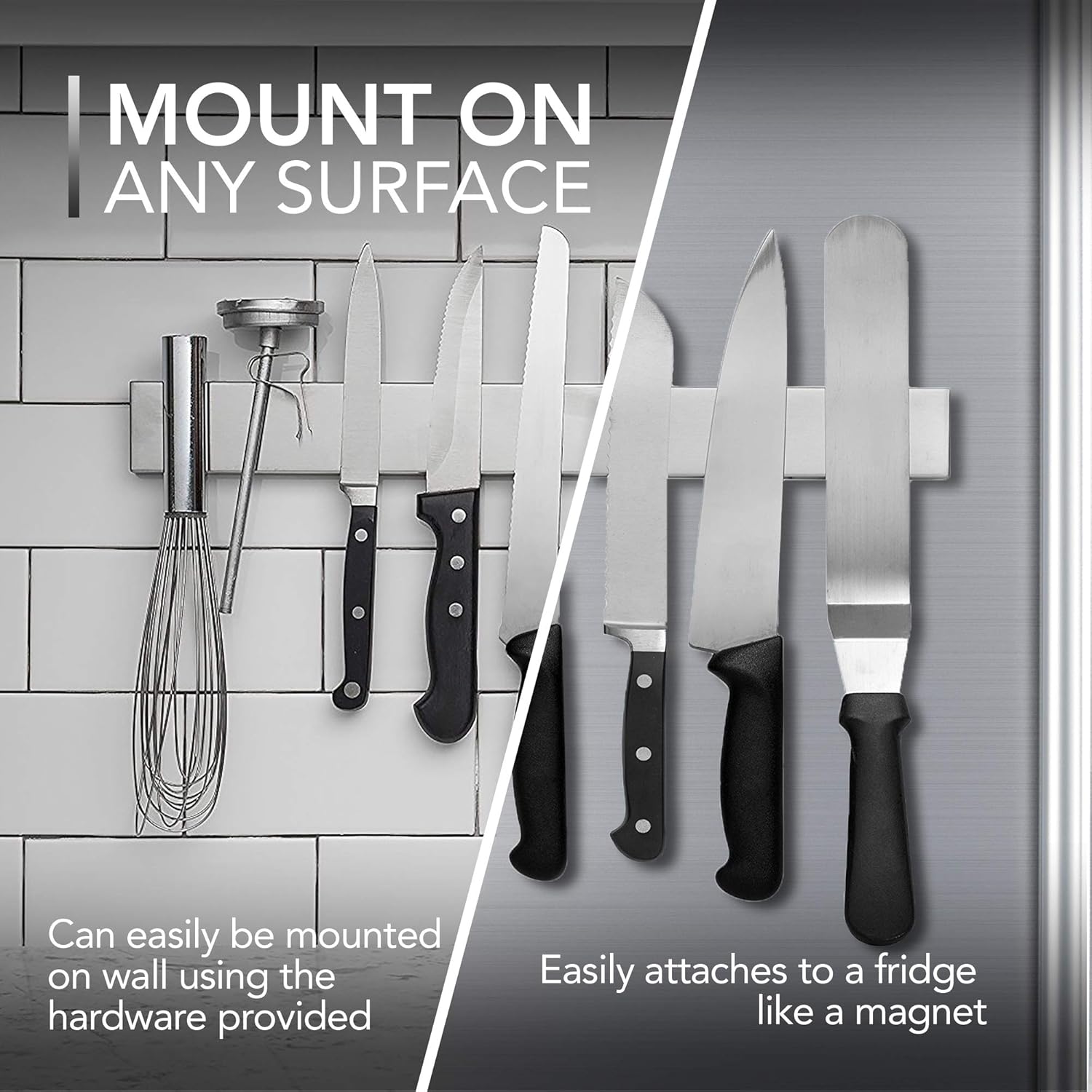 Magnetic Knife & Tool Holder – Wall-Mounted Stainless Steel Strip for Kitchen Utensils, Tools & Garage Storage - TARHUS