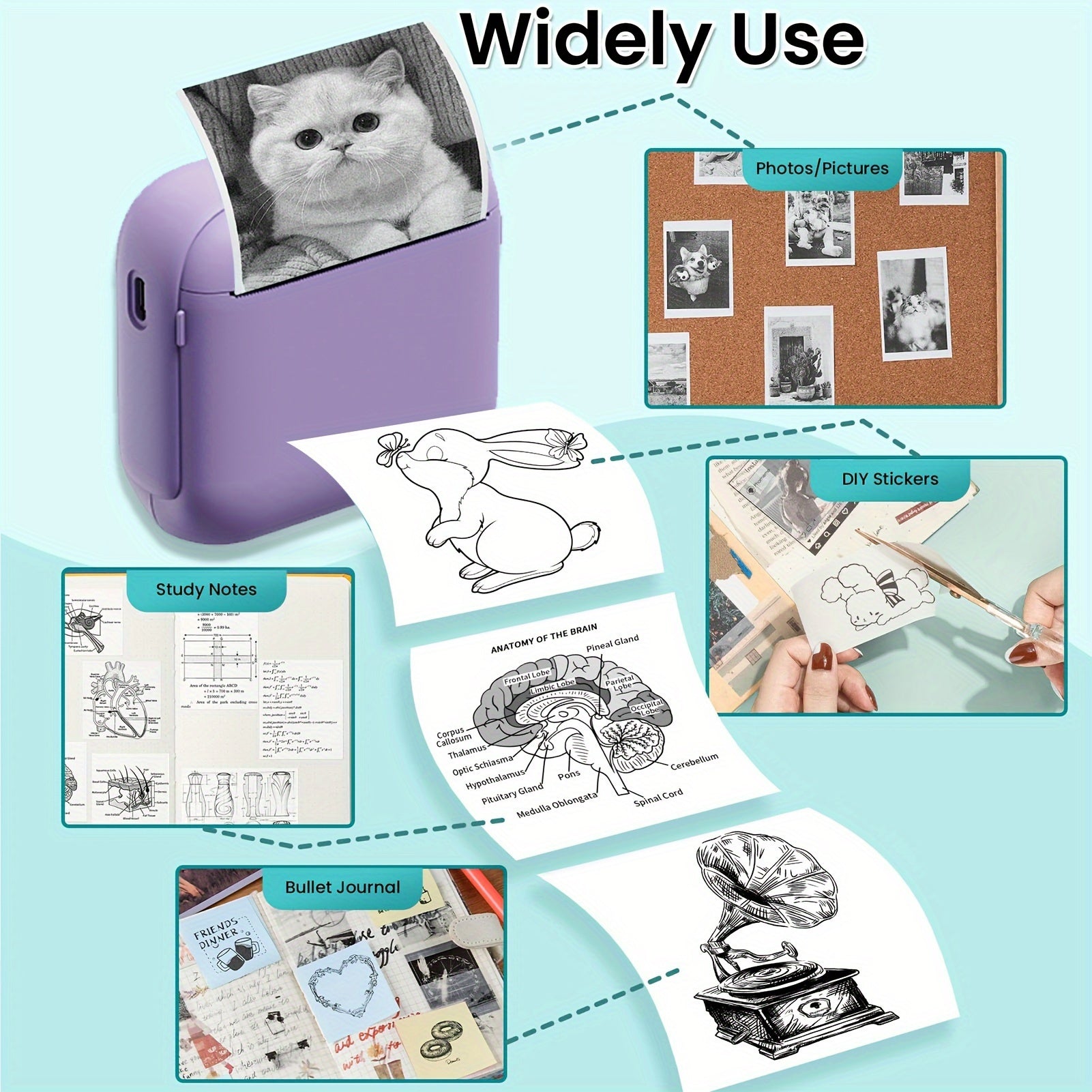 Portable Thermal Printer - Instant Print, Compatible with iOS/Android Devices for Photos, Labels, Notes & More - Ideal for Thanksgiving, Christmas, Halloween Gifts & Study Sessions Diary, Exam Papers, Wireless Connectivity, USB Rechargeable, Monochrome Ou TARHUS
