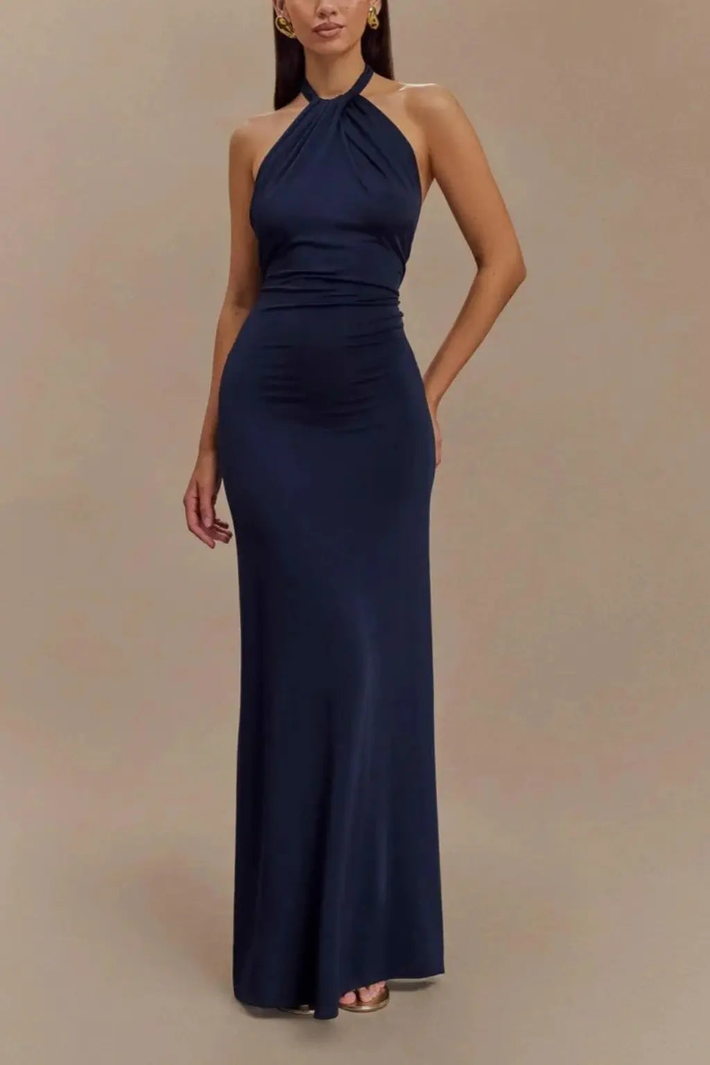 Celeste | Women Halter Neck Twisted Knot Open Back Bodycon Wedding Guest Maxi Dress TARHUS  Maxi Dress
