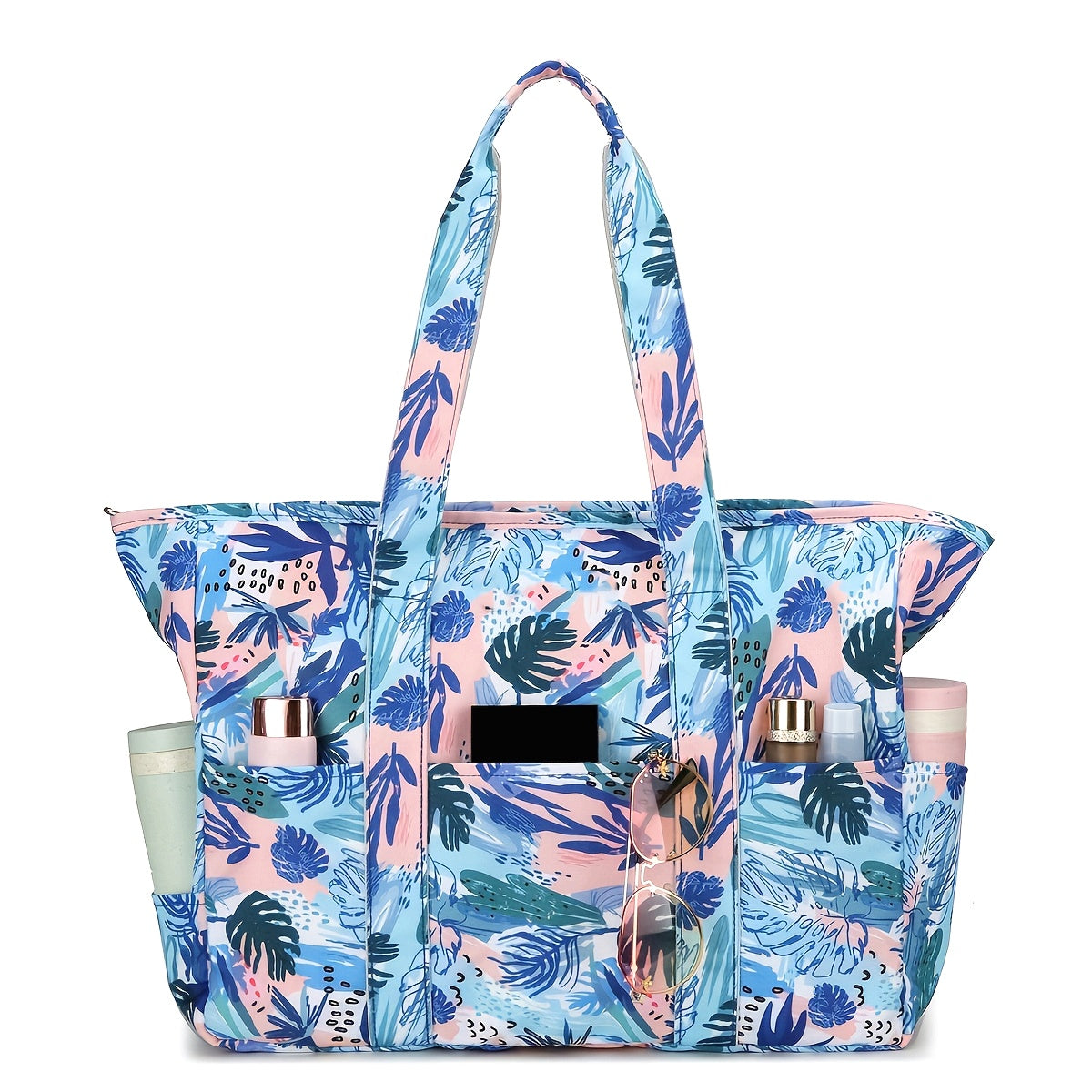 1pc Beach Bags for Women Tote Bag, Large Beach Bag with Zipper for Gym Travel Vocation, Floral tote bag TARHUS