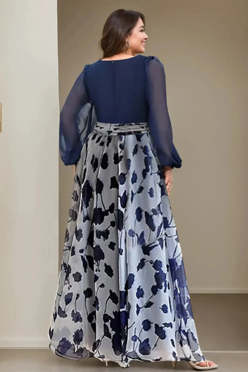 Valentina | Women V Neck Balloon Sleeve Floral Print Maxi Wedding Guest Dress TARHUS  Mother of the Bride Dresses