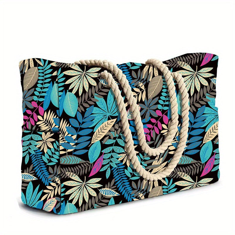 [Striped Beach Tote] Large Striped Canvas Beach Tote Bag with Zipper Closure | 1pc Foldable Shoulder Shopping Bag for Travel & Swimming, Non, Tassel Detail TARHUS