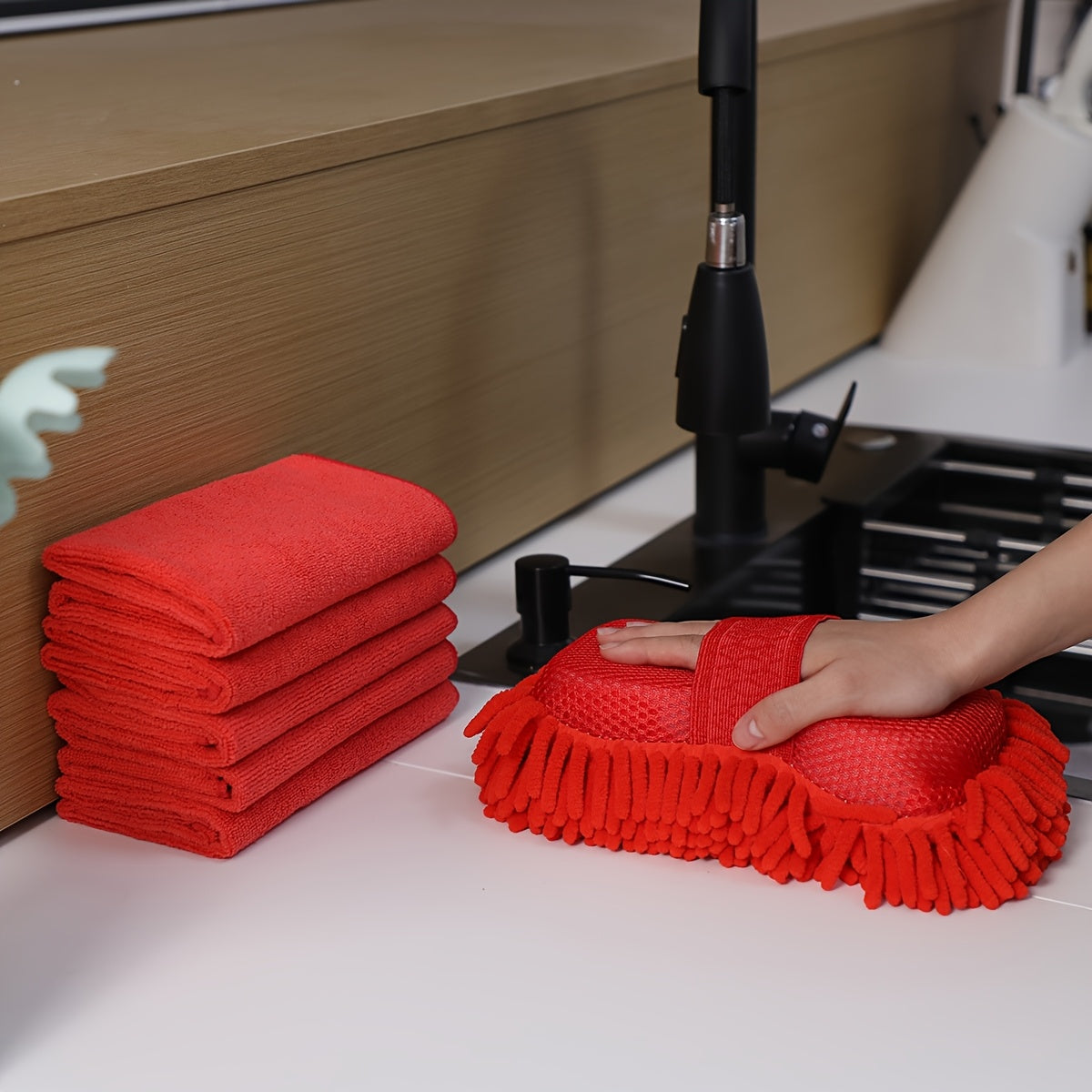 6-Piece Microfiber Car Wash Sponge & Towel Set – Super Absorbent, Scratch-Free Cleaning Kit for Auto, Home & Kitchen Use