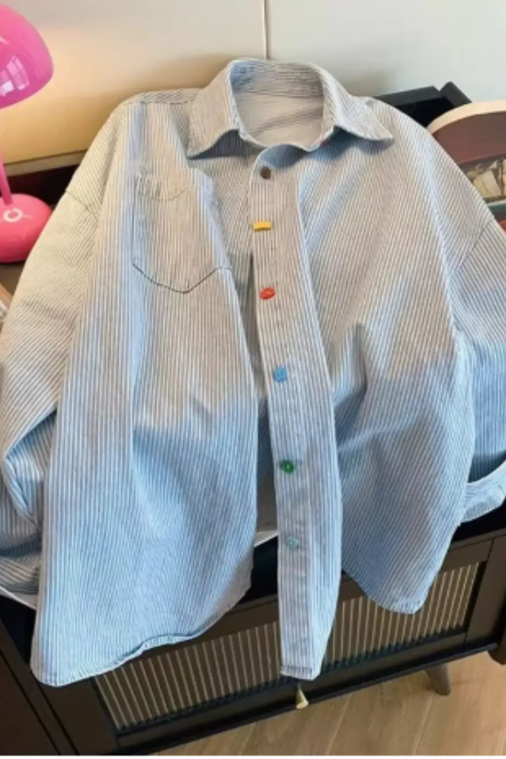 Elodie | Women Oversized Long Sleeve Striped Button Down Denim Shirt TARHUS  Blouses