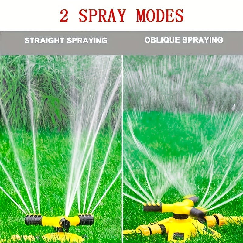 1pc Automatic Lawn Sprinkler - 360° Rotating, 3 Adjustable Rotating Arms, Multi-Angle Large Area Coverage, Combinable, Water-Saving, Easy-Install, Durable, Yellow - Ideal for Garden Lawn Automatic Irrigation and Roof Cooling TARHUS