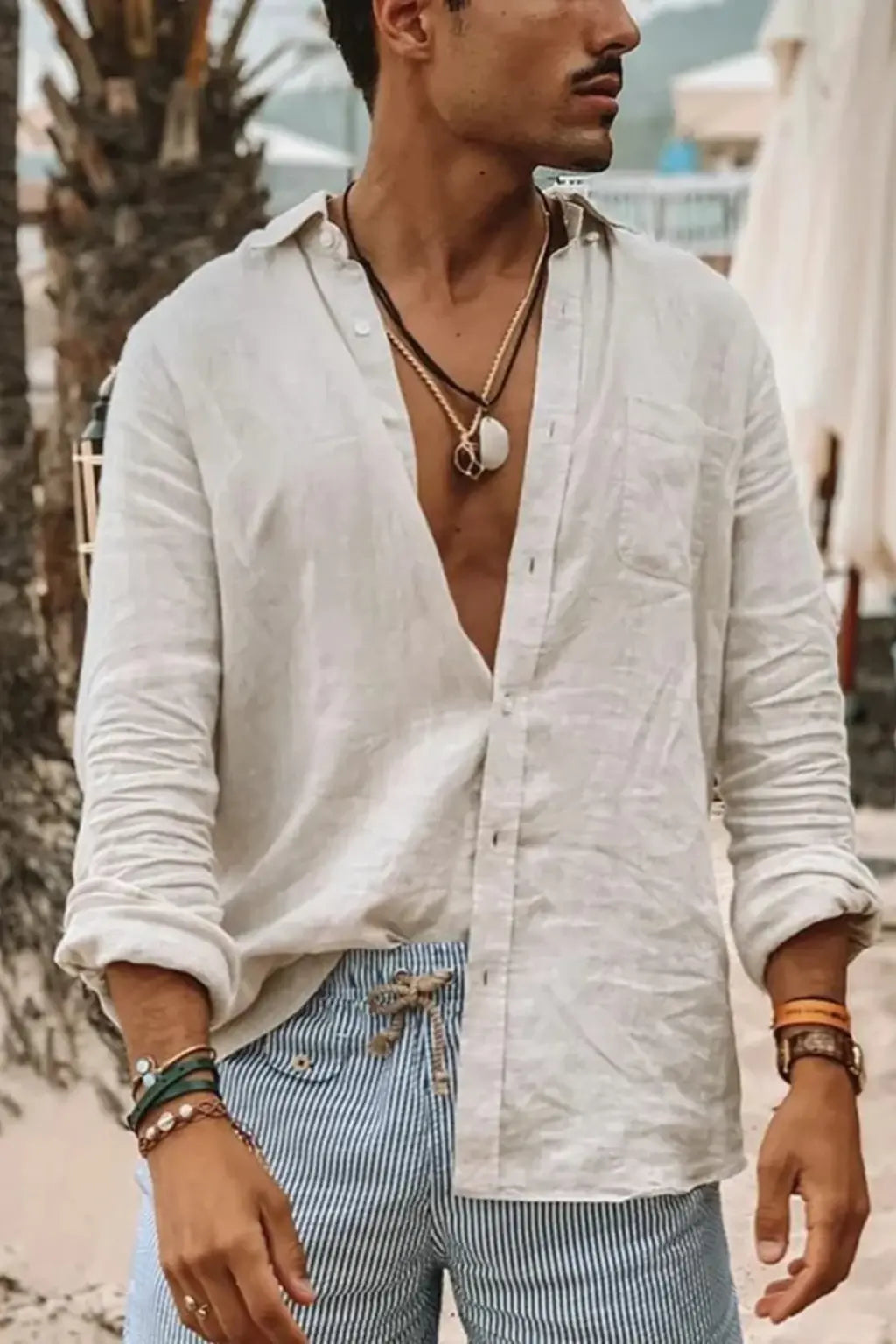 Roman | Men Relaxed Fit Long Sleeve Linen Button Down Shirt TARHUS