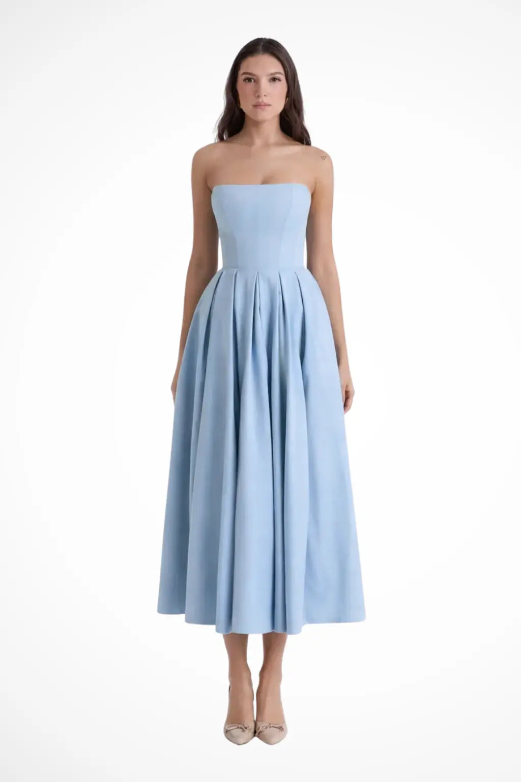 Everly | Women Strapless Corset Midi Dress with Flared Skirt TARHUS