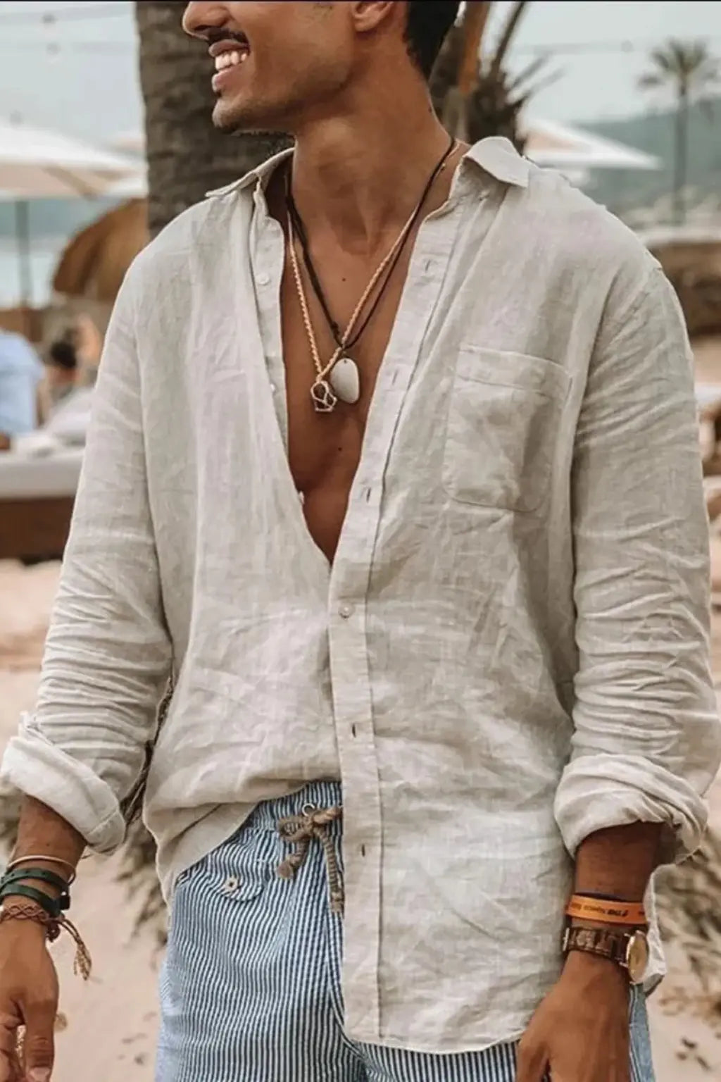 Roman | Men Relaxed Fit Long Sleeve Linen Button Down Shirt TARHUS